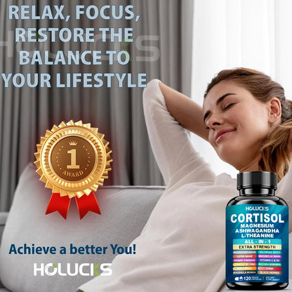 Natural Cortisol Supplement, Support Enhances Cognitive Function, Memory, Reduces Nighttime Awakening & Morning Anxiety, Vegan