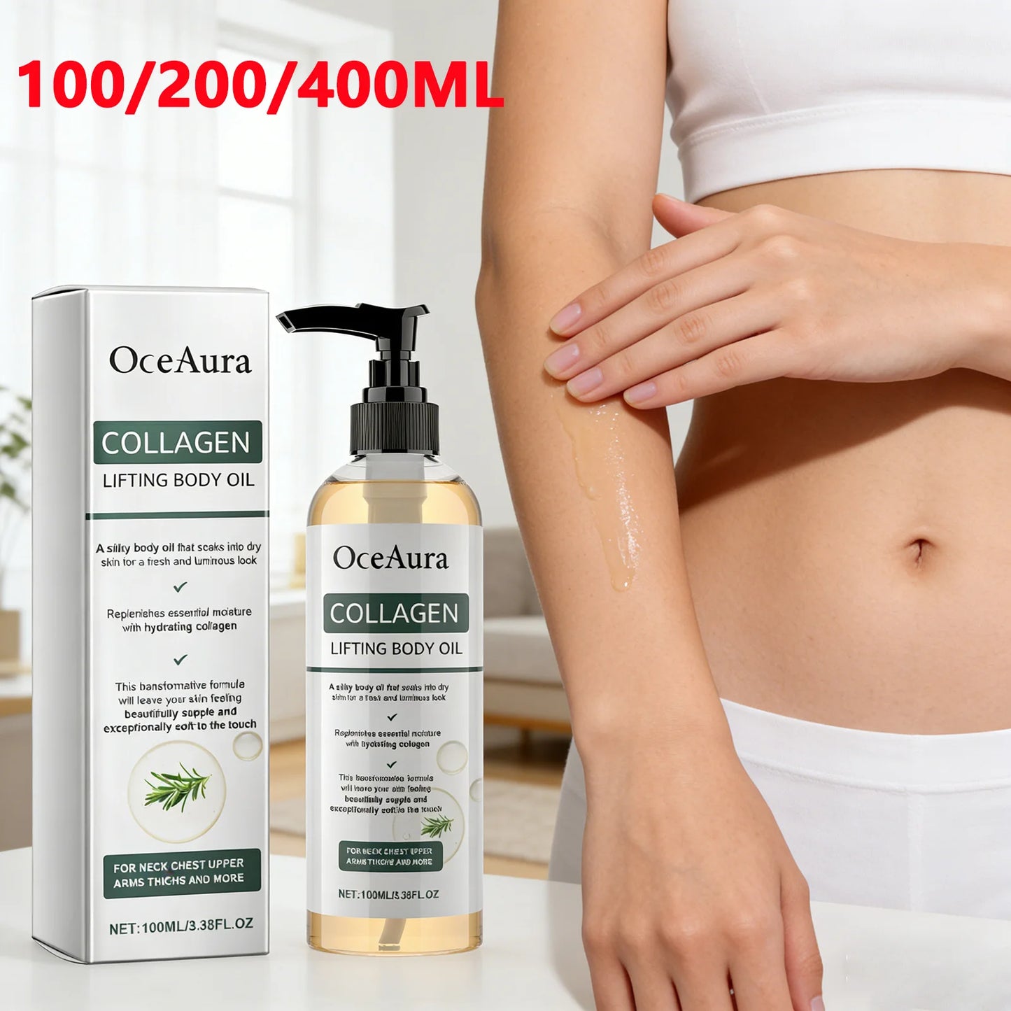 Collagen Body Oil Hydrating Full Body Massage Essential Oil for Arms, Belly & Legs, Moisturizing Non-Greasy Dry Skin Care 100ml