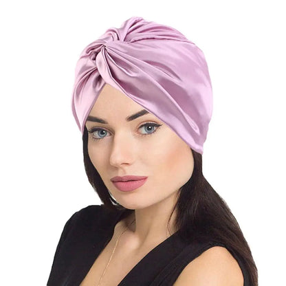 Bonnet Solid Color Silk Turban Hat For Women Soft Sleeping Night Cap Satin Hair Care Wrap Beanie Headscarf Adjust Twist Headwear