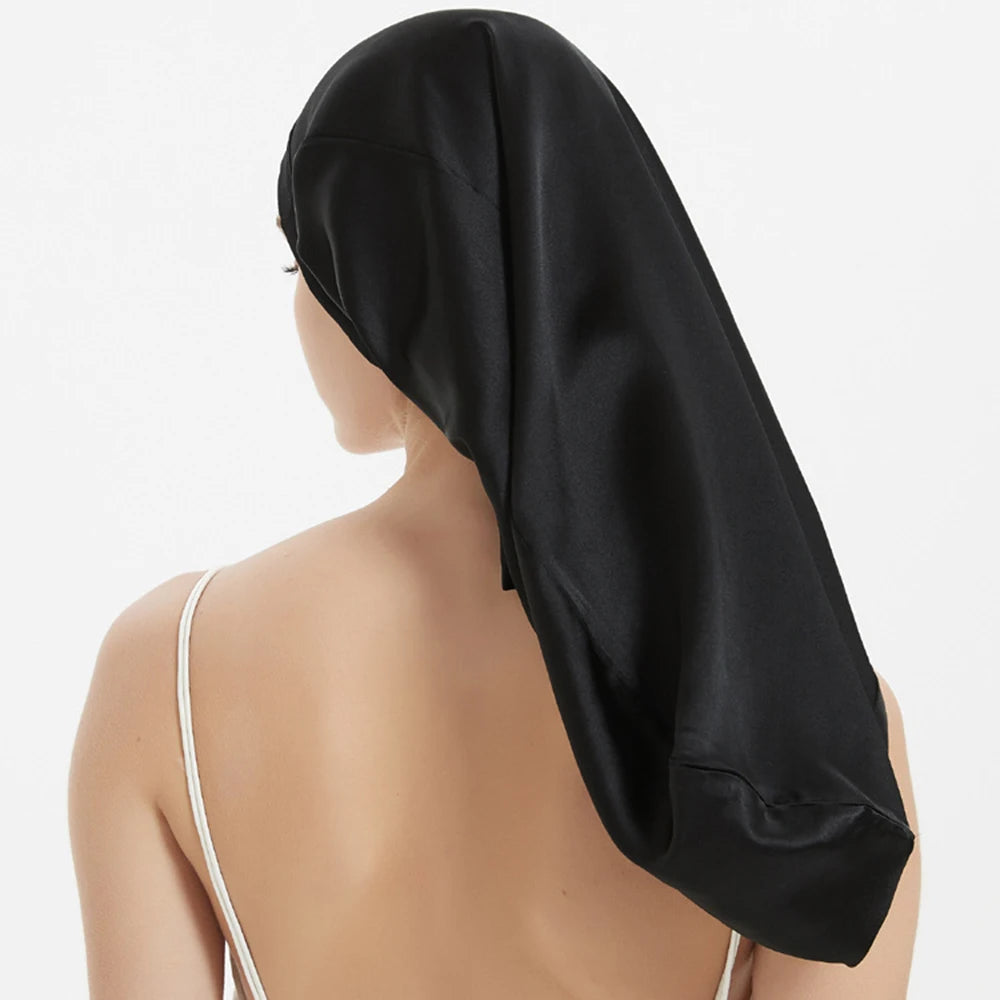 100% Mulberry Silk Sleeping Cap Long Hair Night Silk Sleep Bonnet Cover for Women for Hair Care 60*33CM