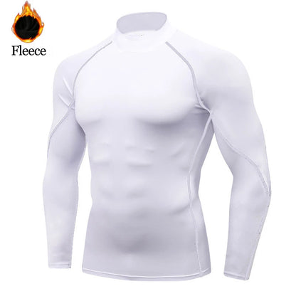 Men Winter Fleece Compression Sport Gym t-Shirt High-Collar Fitness Tops Quick Dry Football t Shirt Running Shirts Gym Clothing