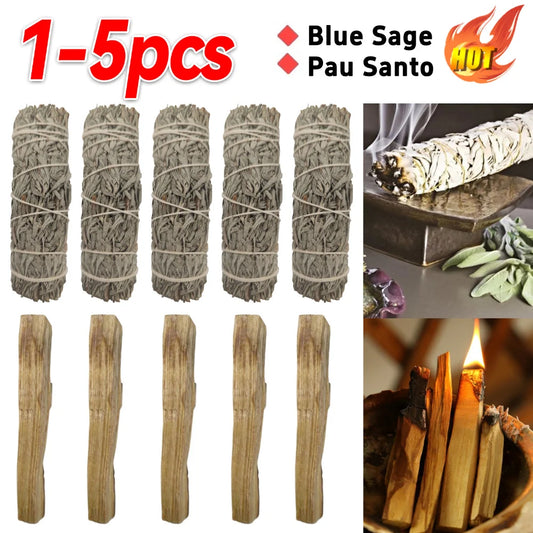 1-5Pcs Incense Blue Sage Bundle Smudge Sticks Wand Portable Treatment Burning Aromatherapy Energy Cleansing Bundles 7-10cm Long