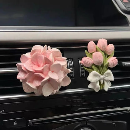 Premium Car Aromatherapy Diffuser Stone - Tulip Hydrangea Air Vent Clip Interior Decor Ornament