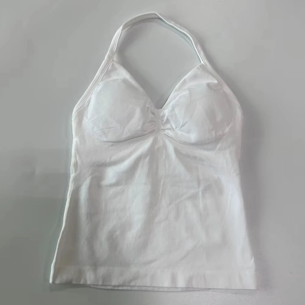2Pcs Gym Set Women Backless Tank Tops High Waist Scrunch Seamless Shorts Gym Suit Fitness Clothes Activewear Workout Set