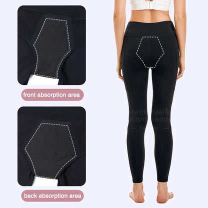 Women Period Yoga Pants with Pockets High Waist Leakproof Elastic Soft Menstrual Leggings for Workout Running Yoga