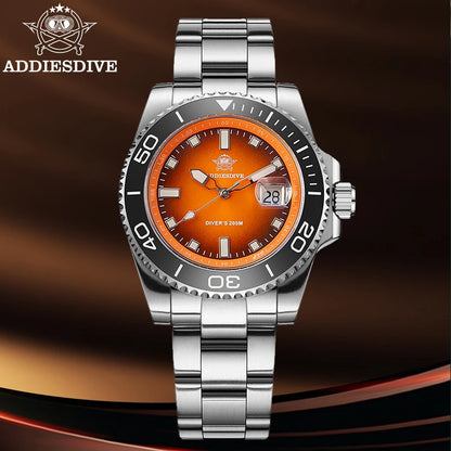 ADDIESDIVE New 41mm Men Watch Diving 200m Waterproof  AD2089 Top Brand Diver Wristwatch Stainless Steel Luminous Leisure Watch