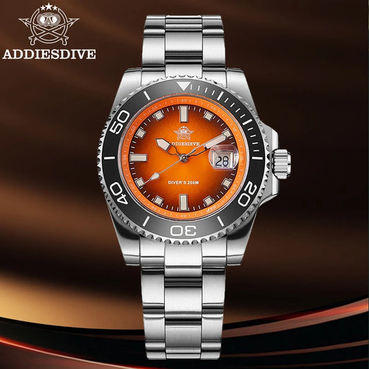 ADDIESDIVE New 41mm Men Watch Diving 200m Waterproof  AD2089 Top Brand Diver Wristwatch Stainless Steel Luminous Leisure Watch