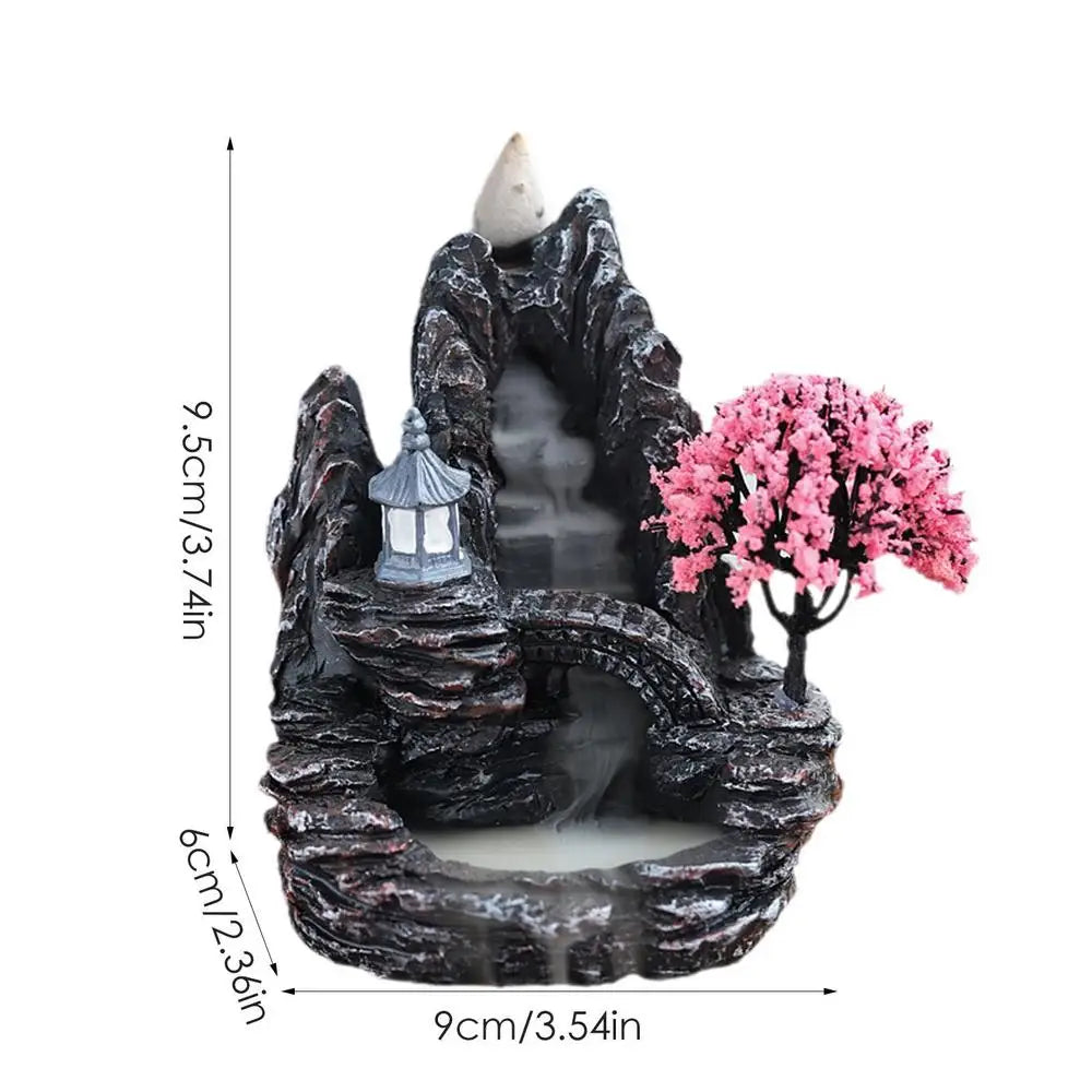 Waterfall Incense Burner Holder Mountains River Stick Holder Buddhism Aroma Backflow Incense Cones For Home Office House Decor