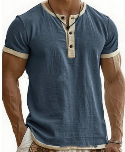 Summer 2025 Men's Fashion Cotton Sleeveless Fitness Casual Vest Color Block Trendy Button Decorated Loose Fit Sweat Wicking