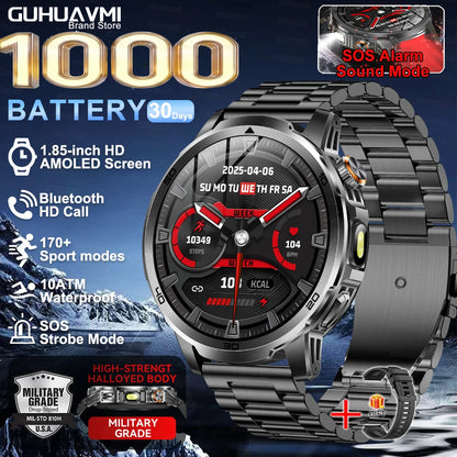 2026 New Outdoor Military 1.85-inch 466*466 Smart Watch Fitness Clock Men 1000mAh Battery 10ATM Waterproof HD Call Bracelet Men