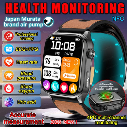 Smart Watches Men Air Pump Blood Pressure Accurate Measure Micro Physical Examination Sport Fitness Airbag SmartWatch ECG AMOLED