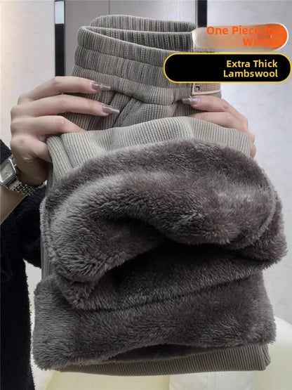 Lamb Velvet Wide Leg Pants Women's Winter New Loose Thiened Casual Straight Leggings High Waist Long Trousers