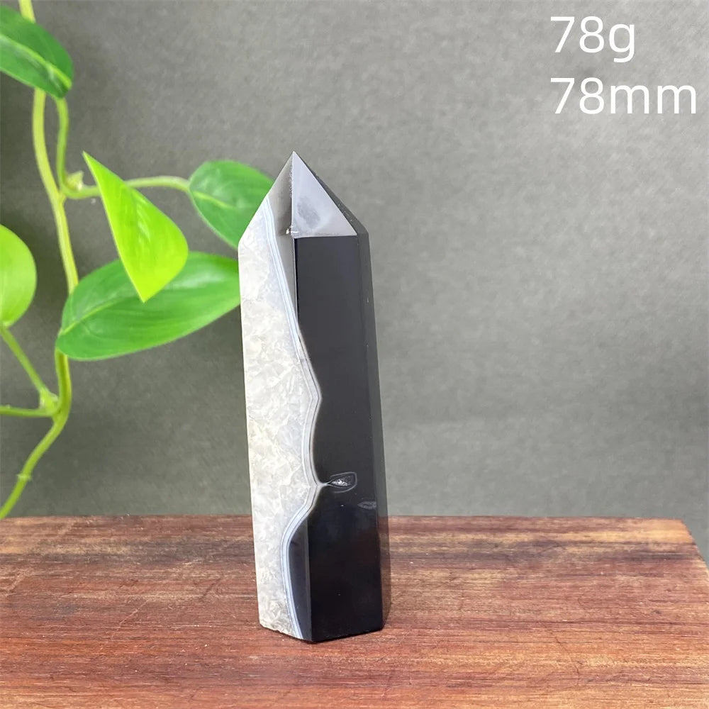 Black Agate Crystal Tower Natural Gem Obelisk Exquisite Home Decoration Ornament Rare Material for Relaxation And Energy