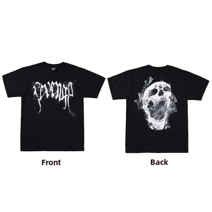 Dark Reflective Skull Bones Tee Short Sleeve Men's T-shirt Street Style Revenge Theme Youth Fashion Casual round Neck