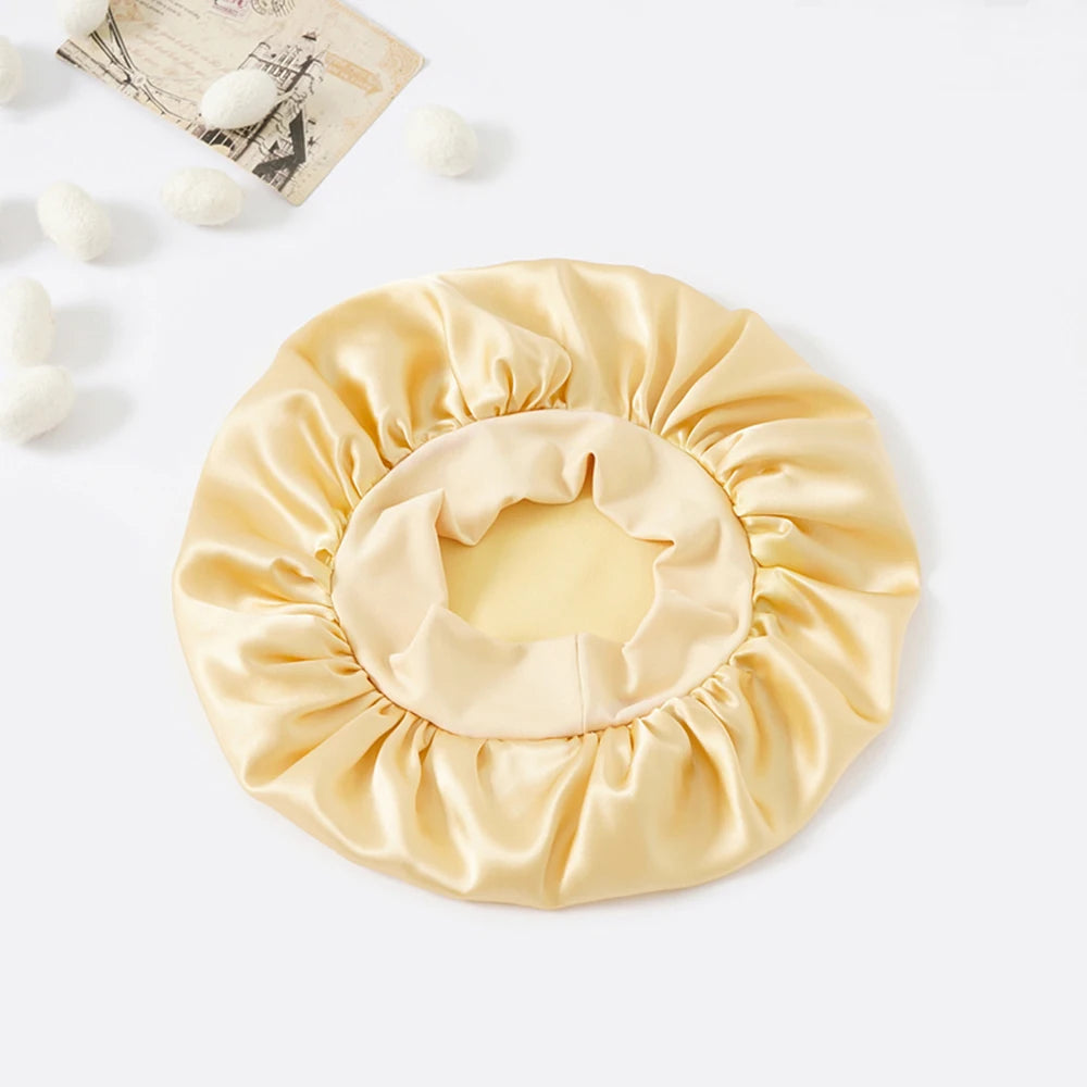 100% Real Mulberry Silk Bonnet for Sleeping Women Large Hair Care Bonnet for Long Curly Hair with Soft Elastic Band