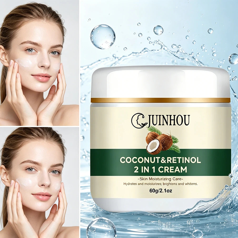 JUINHOU Natural Coconut Oil Brightening Face Cream Deep Hydrating Moisturizer Brighten Face Gentle Daily Skin for All Skin Types