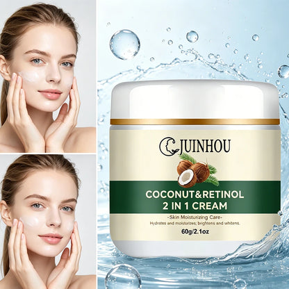 JUINHOU Natural Coconut Oil Brightening Face Cream Deep Hydrating Moisturizer Brighten Face Gentle Daily Skin for All Skin Types