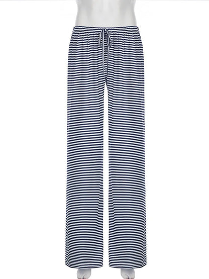Women's Stripe Drawstring Low Waist Sweatpants Casual Elastic Baggy Straight Leg Pants Loose Fit Summer Streetwear Trousers