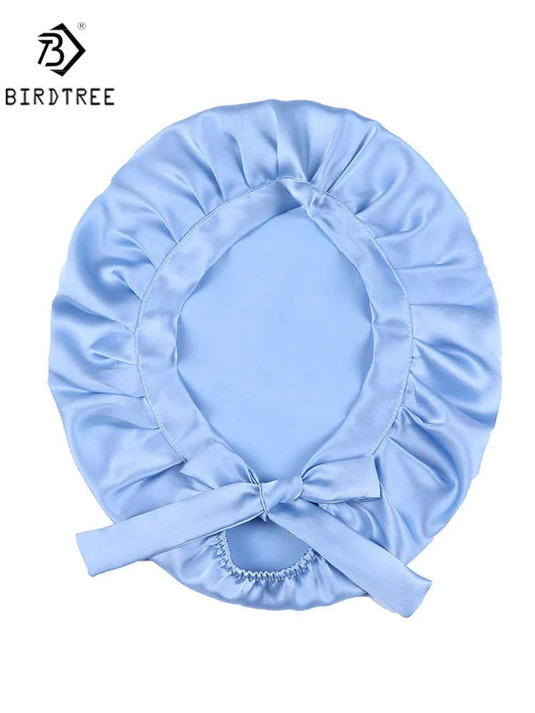BirdTree 100% Real Silk Sleep Cap for Women, Hair Care Natural 19 Momme Silk Postpartum Hat, Night Bonnet with Tie T32101X