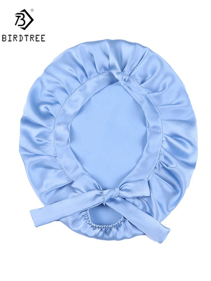 BirdTree 100% Real Silk Sleep Cap for Women, Hair Care Natural 19 Momme Silk Postpartum Hat, Night Bonnet with Tie T32101X