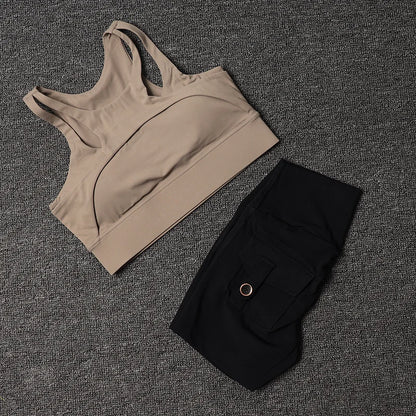 TRY TO BN Fitness Shorts Yoga Sports Bra Sets Women's Tracksuit Sportswear Workout High Waisted Leggings Cycling Gym Suit Pocket