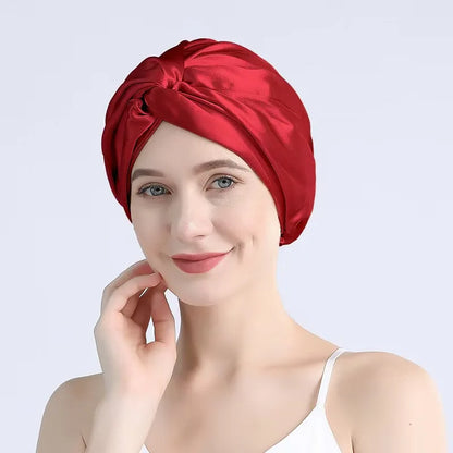 32 Momme 100% Mulberry Silk Sleep Cap Double Layer Night Bonnet Adjustable Elastic Hair Bonnet Anti-Frizz Hair Care Accessories