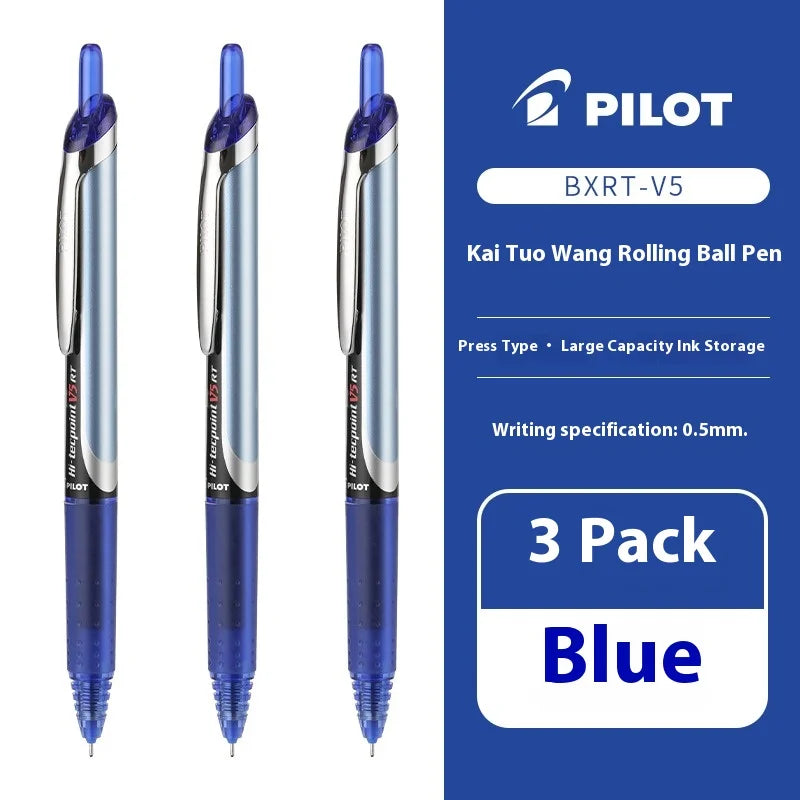 Japanese Pilot Gel Pen, BXRT-V5 0.5mm Metal Needle Tip Black Red Blue Ink,Premium Smooth&Precise for Signing,Exams,Journaling
