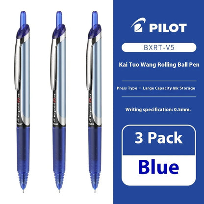 Japanese Pilot Gel Pen, BXRT-V5 0.5mm Metal Needle Tip Black Red Blue Ink,Premium Smooth&Precise for Signing,Exams,Journaling