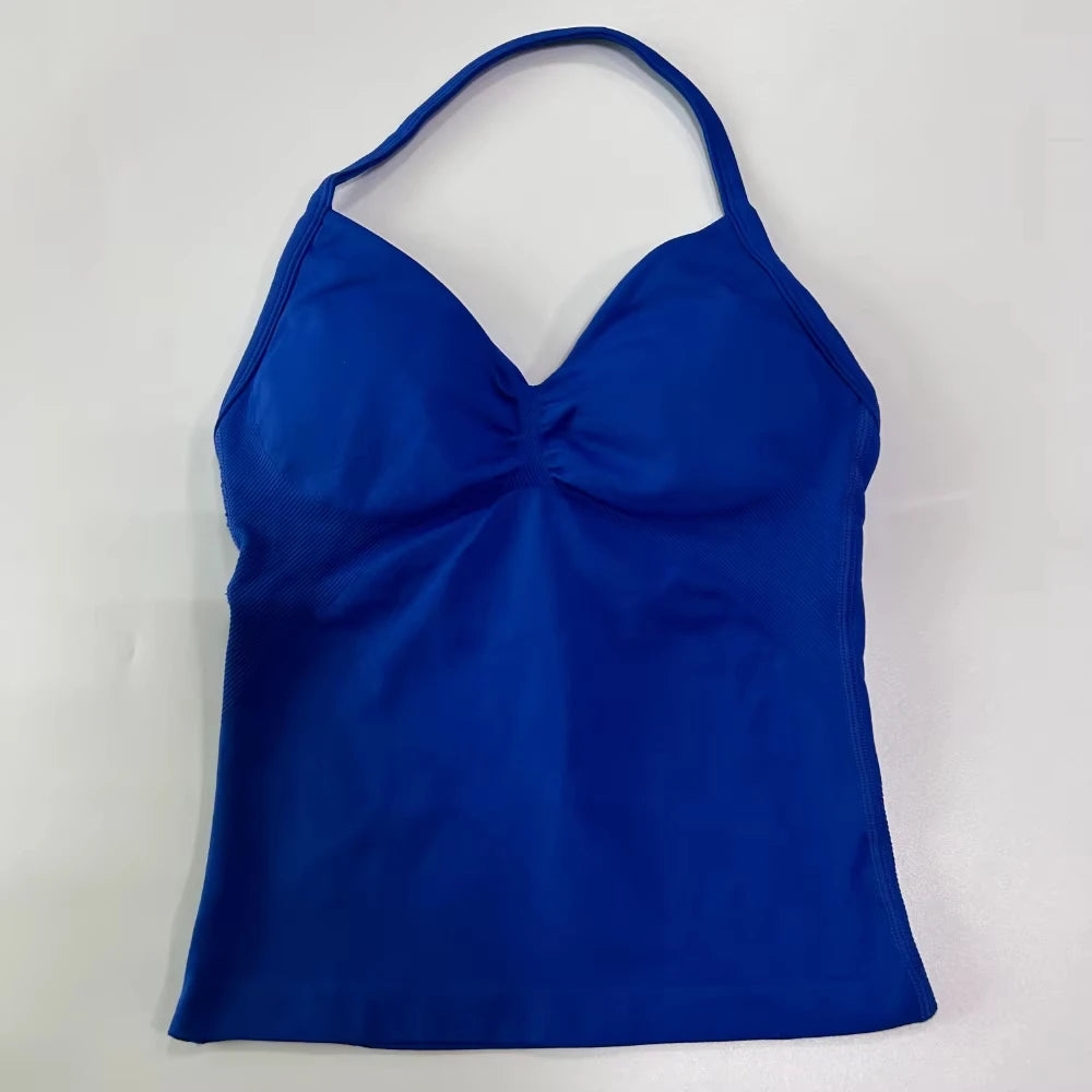2Pcs Gym Set Women Backless Tank Tops High Waist Scrunch Seamless Shorts Gym Suit Fitness Clothes Activewear Workout Set