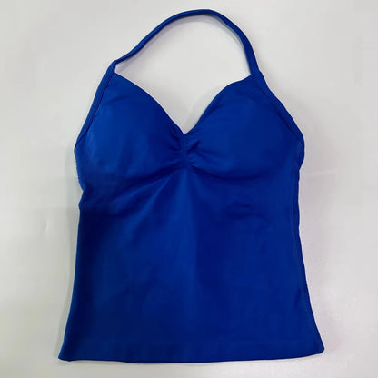 2Pcs Gym Set Women Backless Tank Tops High Waist Scrunch Seamless Shorts Gym Suit Fitness Clothes Activewear Workout Set