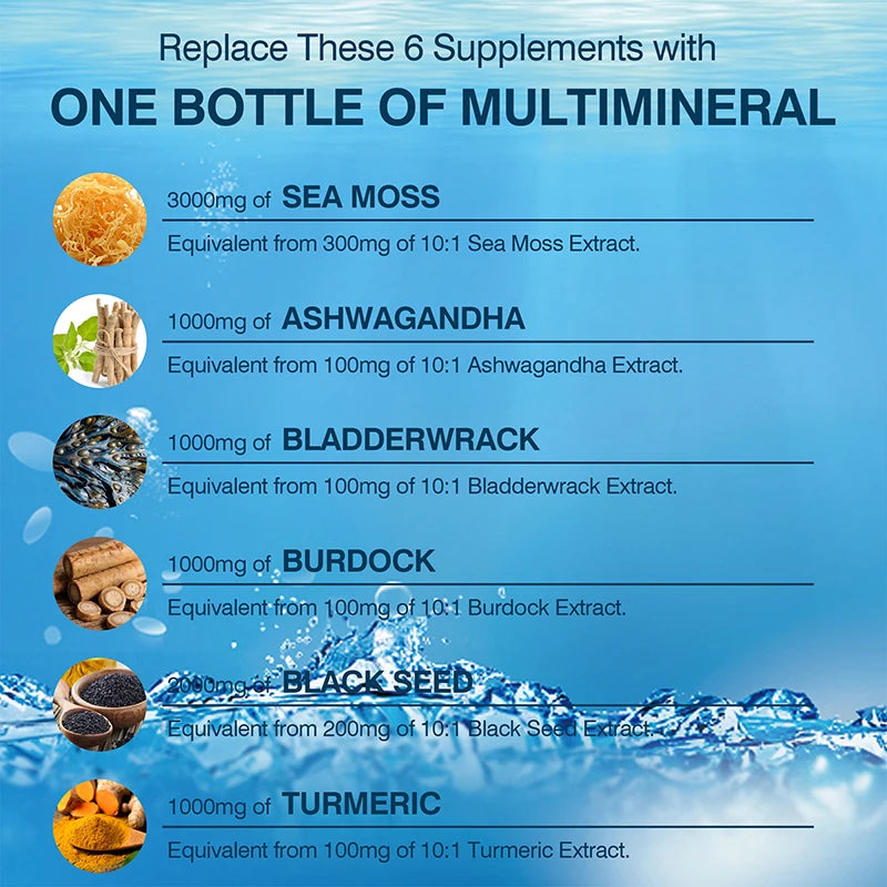 Sea Moss, Black Seed Oil, Ashwagandha & Burdock Root - Provide Energy and Enhance Immunity
