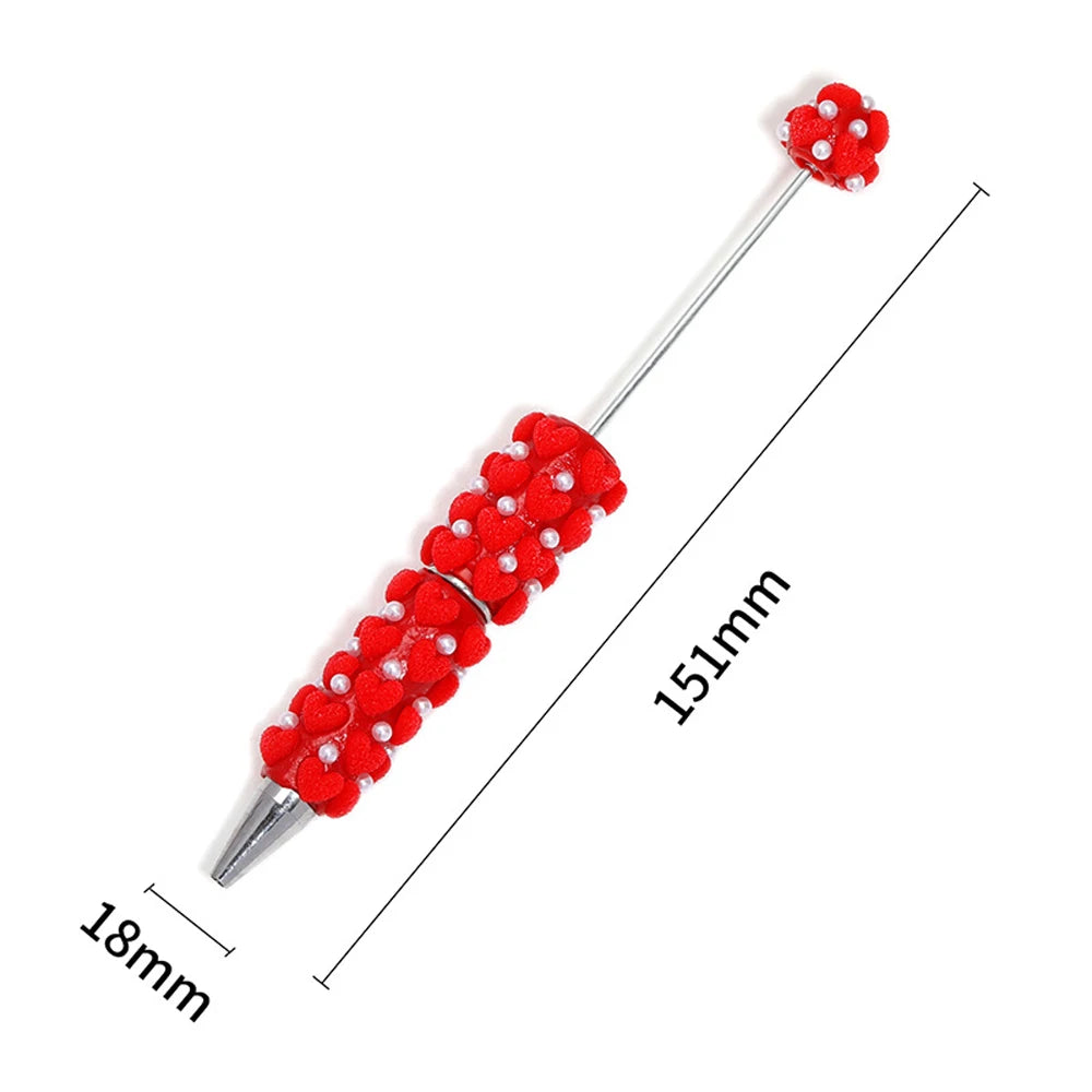 10-50Pcs DIY Clay Heart Bead Pen with Pearl Detail — Useful Ballpoint Pen for Journaling, Office, and Gifts