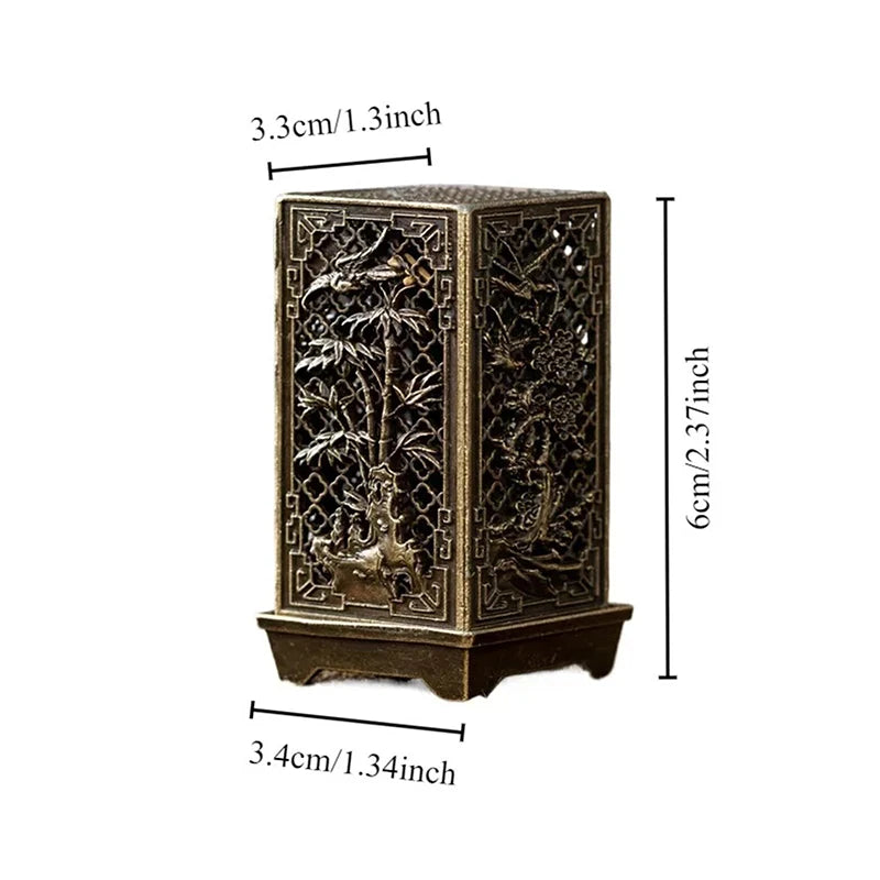 1pcs Square Vertical Chinese Incense Burners Small Alloy Incense Holder Indoor Aromatherapy Home Ornament Household Decoration