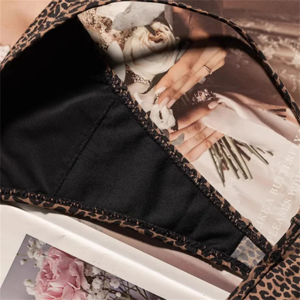 3PCS Sexy High Slit Transparent Mesh Thong Leopard Printed Fitness Female Hip Lifting G-strings Low Rise Seamless Mini Underwear