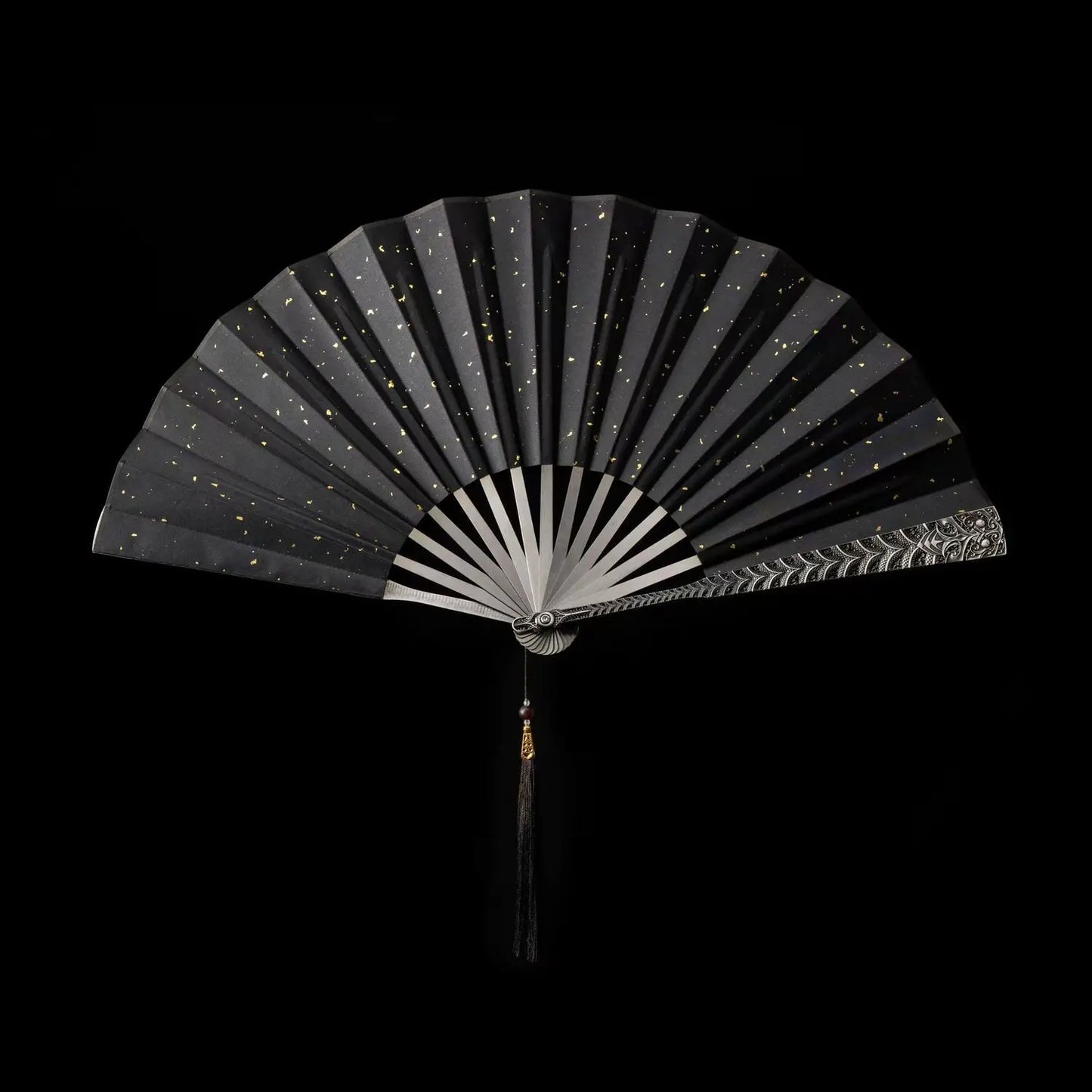 A 10-inch all-metal fan ornament made of classical printed and dyed silk fabric with dragon patterns