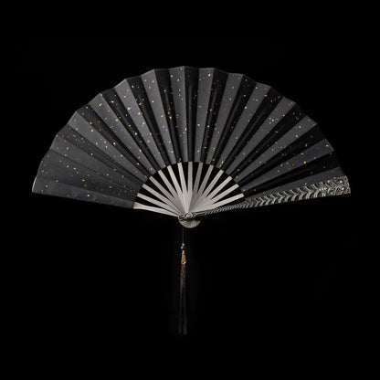 A 10-inch all-metal fan ornament made of classical printed and dyed silk fabric with dragon patterns