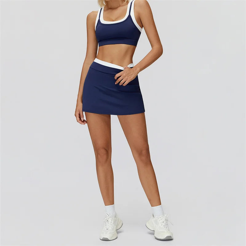 TRY TO BN Women's Tracksuit Yoga Shorts Skirt Tennis Sets Sports Two Pieces Ribbed Contrasting Color Running Fitness Gym Clothes