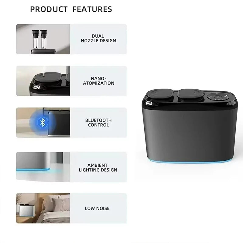 Rechargeable Aroma Diffuser Bluetooth Waterless Essential Oil Diffuser Home Freshener Device Double Head Aromatherapy Diffuser