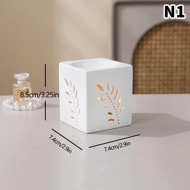 White Ceramic Hollow Incense Burner Candle Essential Oil Aromatherapy Diffuser Middle East Home Decor Ornament