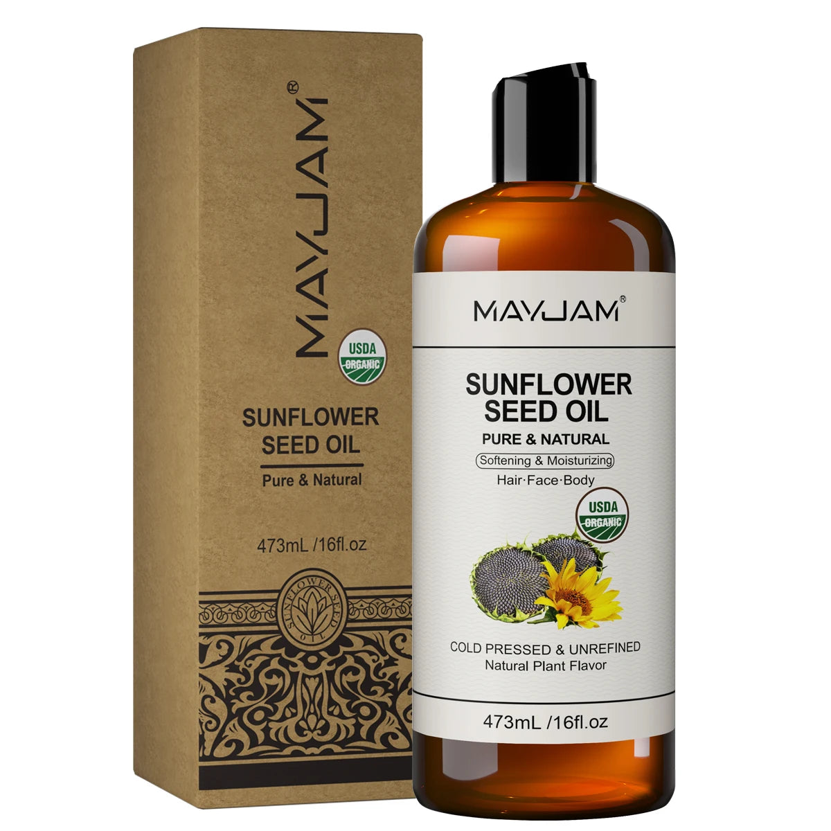 Organic Sweet Almond Oil Cold Pressed 16 floz Sunflower Grapeseed Jojoba Castor Essential Oil Moisturizing for Face, Hair, Skin