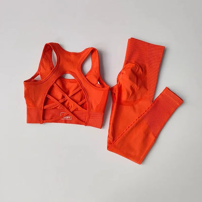 Women's yoga exercise set, cross belt backless sports bra paired with hip lifting and high waist yoga fitness pants
