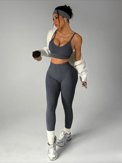 New Women's Seamless Tracksuit Fashion Cropped Tops+Pants 2 Piece Set Running Fitness Sports Gym Outfit Female Tight Yoga Sets