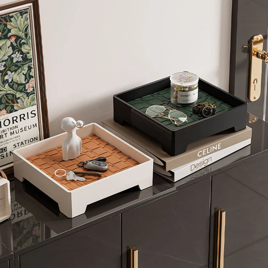 Light Luxury Ancient Leather Storage Tray Box Leather Aromatherapy Tray Desktop Ornament Decor Keys Coins Holder Trays
