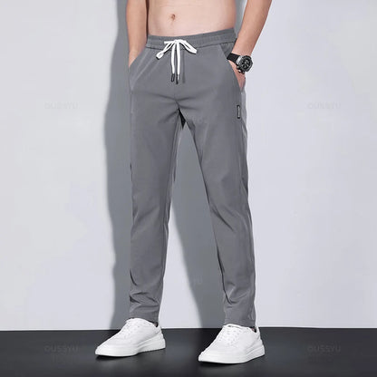 OUSSYU Brand New Spring Summer Men's Casual Pants Slim Pant Straight Thin Trousers Male Fashion Stretch Khaki Jogging 28-38