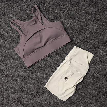 TRY TO BN Fitness Shorts Yoga Sports Bra Sets Women's Tracksuit Sportswear Workout High Waisted Leggings Cycling Gym Suit Pocket