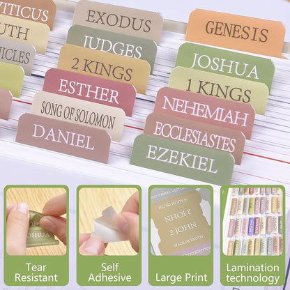 75Pcs Laminated Bible Tabs Boho Theme Bible Tabs Tear-resistant Large Print Bible Book Tabs Bible Study Journaling Supplies