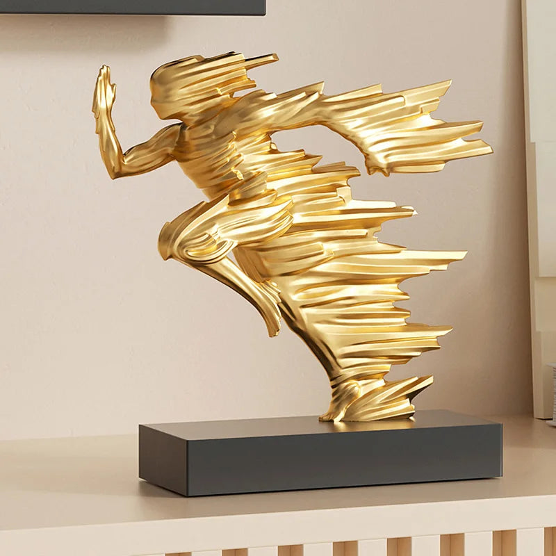 Exquisite 23cm Resin Running Style Man Statue, Stylish Golden Sculptures For Modern Home Office Decoration, Abstract Figurines