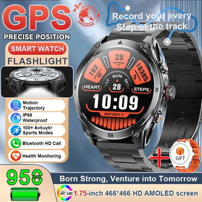 1.75-inch Built-in GPS Professional Outdoor SmartWatch New 50 Meter Waterproof dive Flashlight Bluetooth Call Smart Watches men