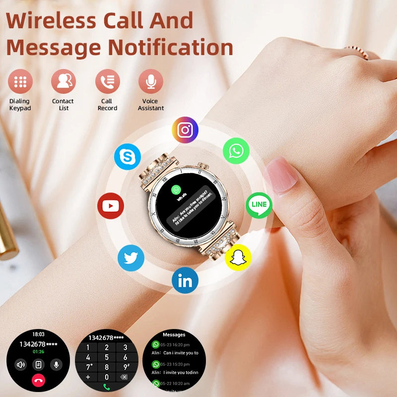 LIGE Ultra Thin Smart Watch Women Always On Display Clock Diamond Bracelet Sports BT Call AMOLED Fashion Smartwatch Ladies Gift