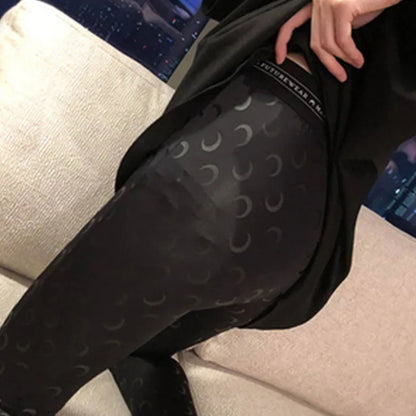 Moon Print Sports Leggings Trousers Elastic Slimming Casual Wear Outdoor Indoor ular Long Pants Thin Material Fem